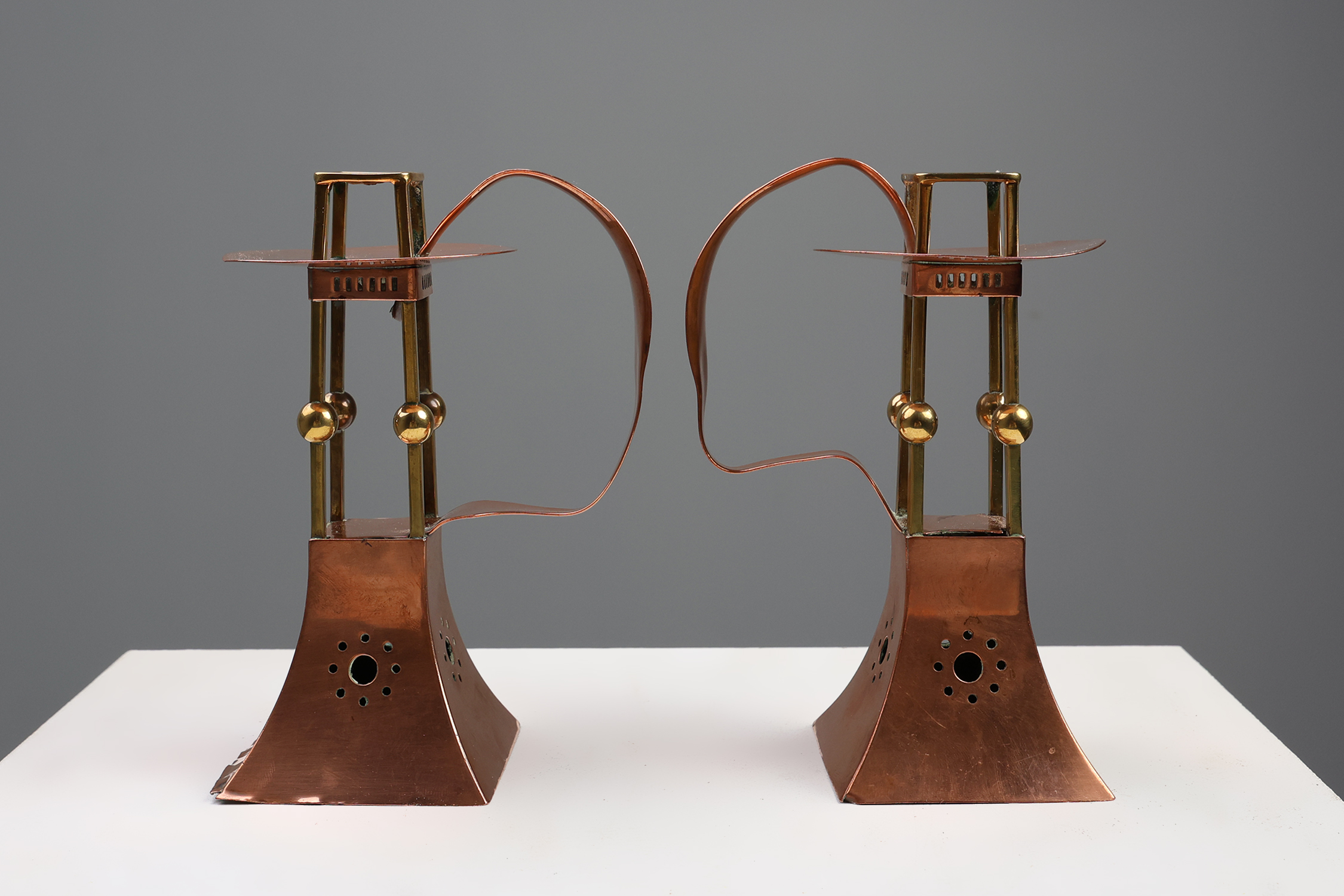 Pair of copper Table Candlesticks by Carl Deffner, Germany ca 1910thumbnail